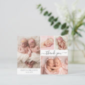 Modern Script 4 Photo Girl Twins Baby Dank u Briefkaart (Staand voorkant)