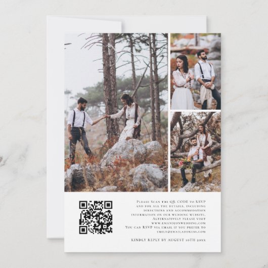 Modern Script 4 Photo Grid QR Code Wedding Kaart (Achterkant)