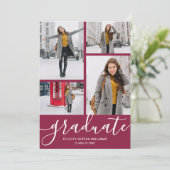 Modern Script 4 Photo Maroon Afstuderen Aankondiging (Staand voorkant)