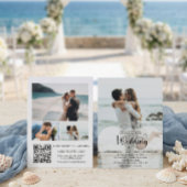Modern Script 4 Photo QR Code RSVP Wedding  Kaart
