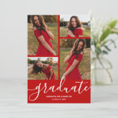 Modern script 4 Photo Scarlet Afstuderen Aankondiging (Staand voorkant)
