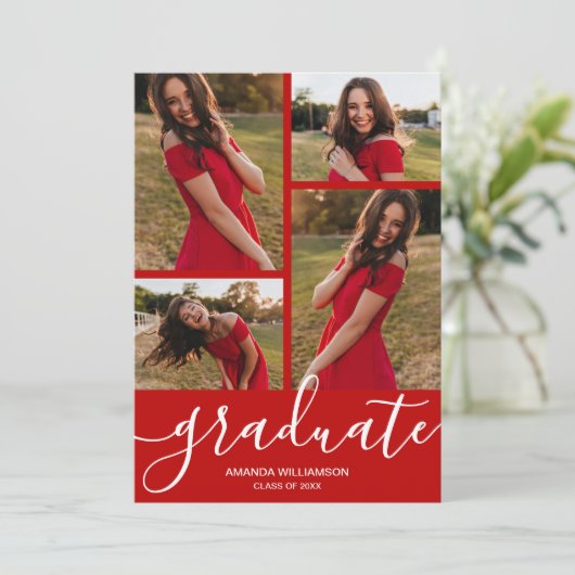 Modern script 4 Photo Scarlet Afstuderen Aankondiging (Staand voorkant)