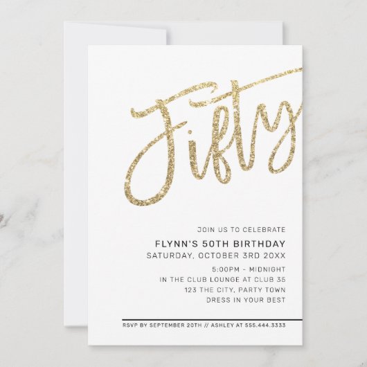 MODERN SCRIPT 50e verjaardag vijftig gouden glitte Kaart (Voorkant)