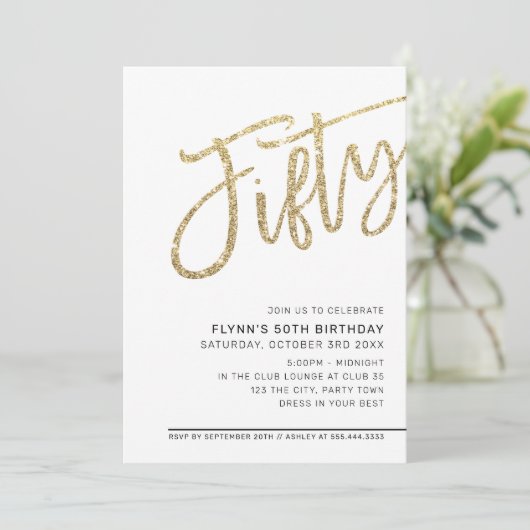 MODERN SCRIPT 50e verjaardag vijftig gouden glitte Kaart (Staand voorkant)