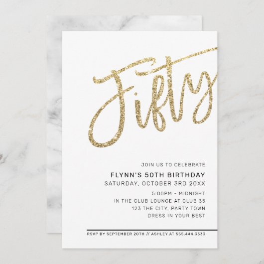 MODERN SCRIPT 50e verjaardag vijftig gouden glitte Kaart (Voorkant / Achterkant)