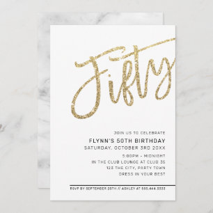 MODERN SCRIPT 50e verjaardag vijftig gouden glitte Kaart