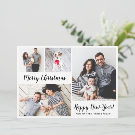 Modern Script 5 Fotocollage Kerst Kaarten (Staand voorkant)