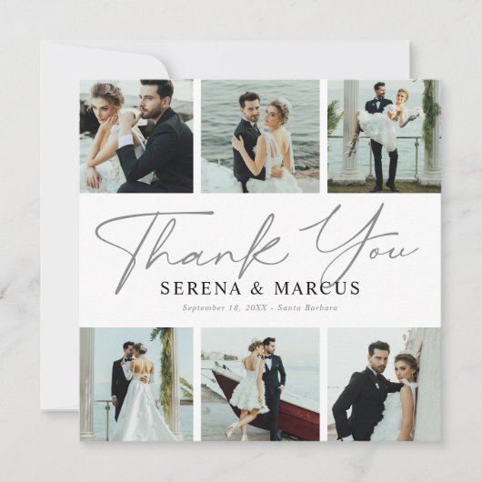 Modern Script 6 Fotobruiloft Bedankkaart (Voorkant)