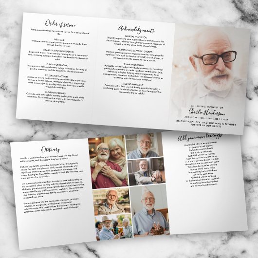 Modern Script 7-Funerair/Uitvaartprogramma Drieluik Programma