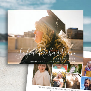 Modern script 8 Photo Collage Simple Afstuderen Kaart