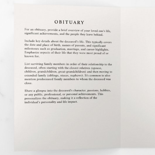 Modern Script 8-Photo Funeral/Memorial Drieluik Programma (Binnenzijde eerst)