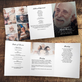 Modern Script 8-Photo Trifold Begrafenisprogramma Drieluik Programma