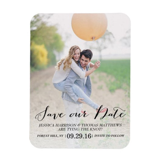 Modern script | Aangepaste foto bespaart onze datu Magneet (Verticaal)