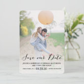 Modern script | Aangepaste foto bespaart onze datu Save The Date (Staand voorkant)