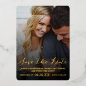 Modern Script | Aangepaste foto Save The Date Echt Folie Uitnodiging (Voorkant)