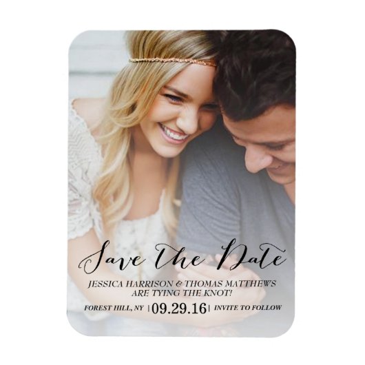 Modern script | Aangepaste foto slaat de datum op Magneet (Verticaal)