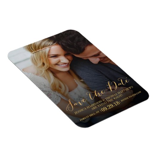 Modern script | Aangepaste foto slaat de datum op Magneet (Rechterzijde)