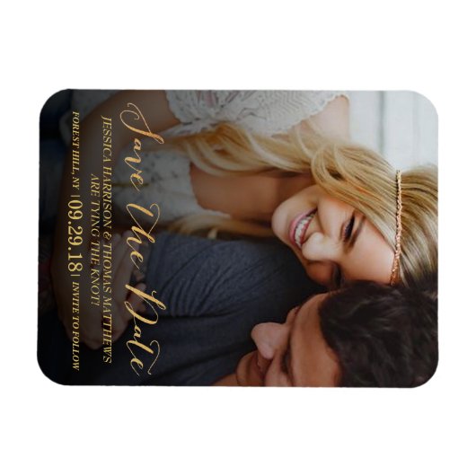 Modern script | Aangepaste foto slaat de datum op Magneet (Horizontaal)