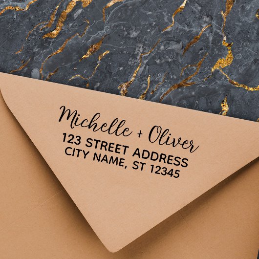 Modern Script Aangepaste Namen Trouwpaar Adres Rubberstempel