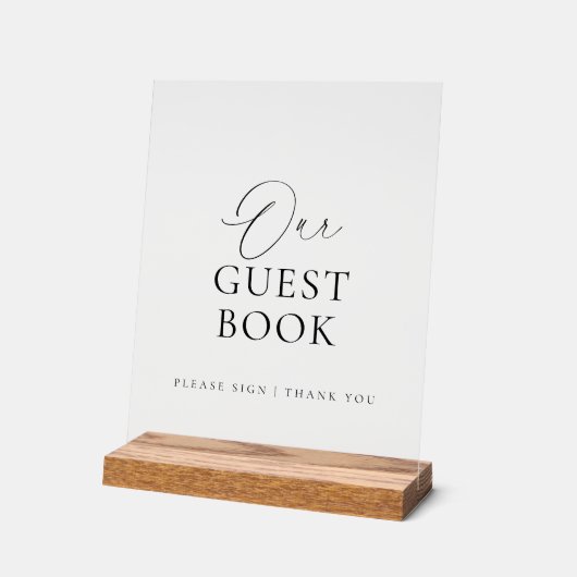 Modern Script Acrylic Wedding Guest Book Sign (Angle)