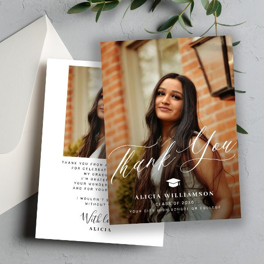 Modern script afstuderen 2 foto afstuderen bedankkaart