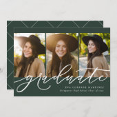 Modern script afstuderen 3 foto groen afstuderen aankondiging (Voorkant / Achterkant)