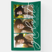 Modern script afstuderen 3 foto groen afstuderen spandoek (Verticaal)