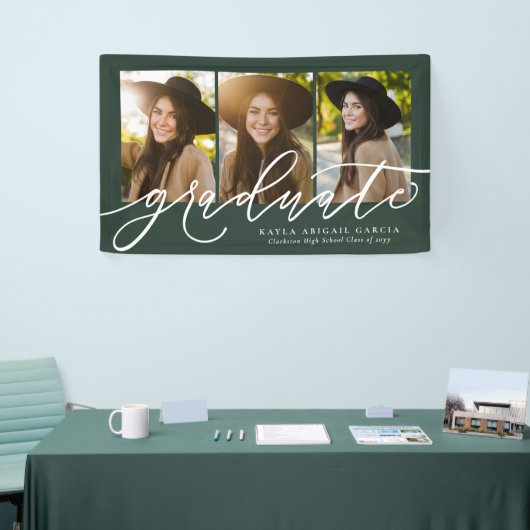 Modern script afstuderen 3 foto groen afstuderen spandoek (Beurs)