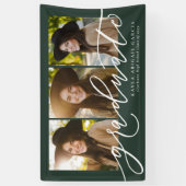 Modern script afstuderen 3 foto groen afstuderen spandoek (Verticaal)