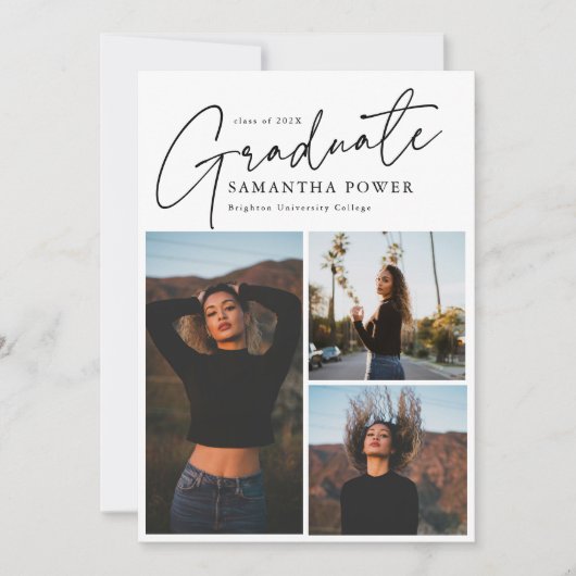 Modern Script Afstuderen 3 foto's Afstuderen Aankondiging (Voorkant)