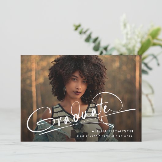 Modern Script Afstuderen 3 Photo Collage Afstudere Aankondiging (Staand voorkant)