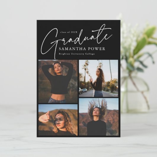 Modern Script Afstuderen 4 foto's Afstuderen Aankondiging (Staand voorkant)