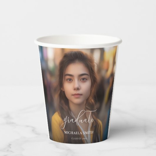 Modern script Afstuderen Afstuderen foto Papieren Bekers (Achterkant)