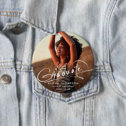 Modern script Afstuderen Afstuderen foto Ronde Button 4,0 Cm (In situ)