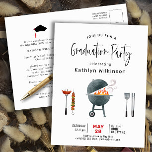 Modern script Afstuderen BBQ Party Invitation Briefkaart