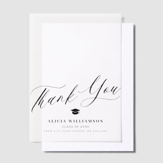 Modern script afstuderen bedankt overlay vellum uitnodigingen (Offset)