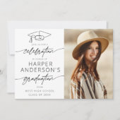 Modern Script Afstuderen Celebration Party Foto Kaart (Voorkant)