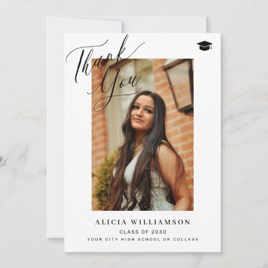 Modern script afstuderen elegant foto-afstuderen bedankkaart (Voorkant)