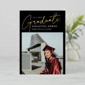 Modern Script Afstuderen foto geometrisch Afstuder Folie Uitnodiging (Staand Voorkant)