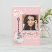 Modern Script Afstuderen Foto Pink Country Guitar Kaart (Staand voorkant)