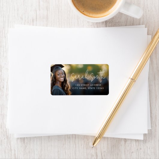 Modern script afstuderen foto retour adres etiket (Insitu)