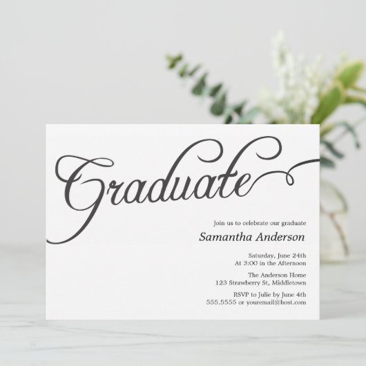 Modern Script Afstuderen Invitation - zwart Kaart (Staand voorkant)