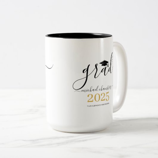 Modern Script Afstuderen klasse van 2025 Tweekleurige Koffiemok (Voorkant rechts)