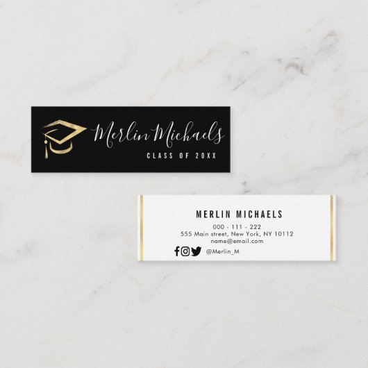 Modern script afstuderen naam invoegkaart mini visitekaartje (Voorkant / Achterkant)