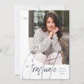 Modern script afstuderen navy één foto afstuderen kaart (Voorkant)