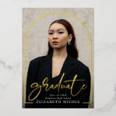 Modern Script Afstuderen Photo Arch-Afstuderen Folie Uitnodiging (Voorkant)