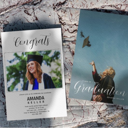 Modern Script Afstuderen Photo Invitation Kaart