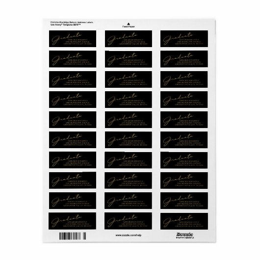 Modern Script Afstuderen zwart goud Etiket (Full Sheet)
