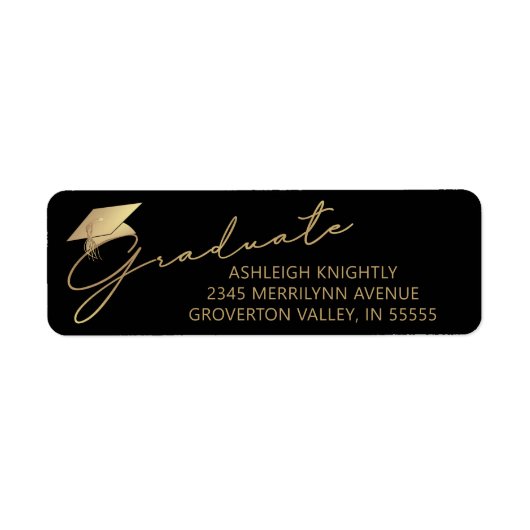 Modern Script Afstuderen zwart goud Pet Etiket (Voorkant)