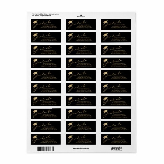 Modern Script Afstuderen zwart goud Pet Etiket (Full Sheet)